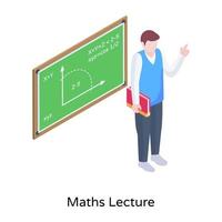 A teacher delivering maths lecture, isometric icon vector