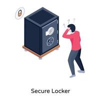 Secure locker from cybersecurity category, isometric design vector