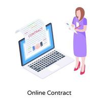 A modern editable isometric illustration of online contract vector