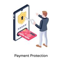 tarjeta atm con escudo, concepto de icono isométrico de protección de pago vector