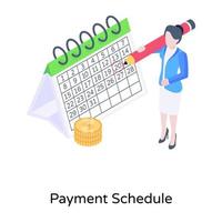 Calendar with money denoting payment schedule isometric icon vector