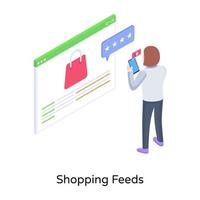 A man giving shopping feeds online, isometric illustration vector