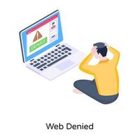 Webpage access denied, isometric icon with editable facility vector