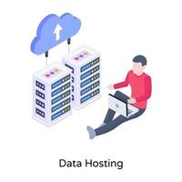 Cloud connected with servers, isometric icon of data hosting vector