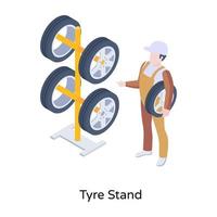 Isometric icon of tyre stand is up for premium use vector