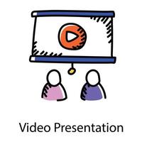 Video presentation doodle icon, editable vector