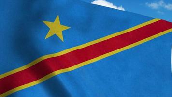 National flag Democratic Republic of the Congo, blue sky background. 3d rendering photo