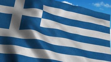 National flag of Greece flag waving in the wind, blue sky background. 3d rendering photo