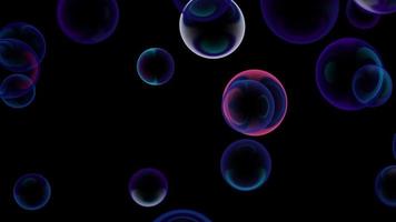 Soap bubbles fly up on a black background. 3d illustration