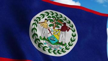 Belize flag waving in the wind, blue sky background. 3d rendering photo