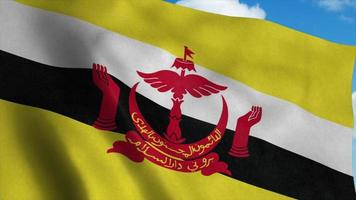 Brunei flag waving in the wind, blue sky background. 3d rendering photo