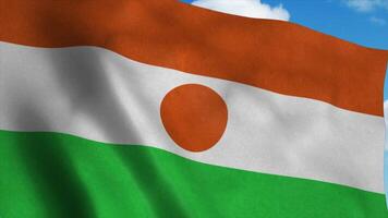 Niger flag on a flagpole waving in the wind, blue sky background. 3d rendering photo