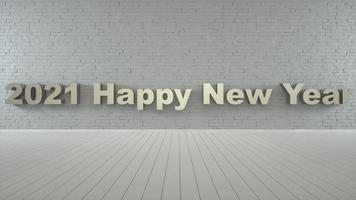 Banner de feliz año nuevo 2021 en una habitación clásica gris vacía. representación 3d foto