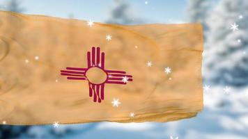 New Mexico winter snowflakes flag background. United States of America. 3d illustration photo