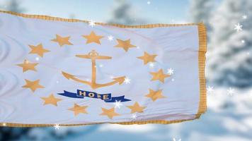fondo de bandera de copos de nieve de invierno de rhode island. Estados Unidos de América. ilustración 3d foto