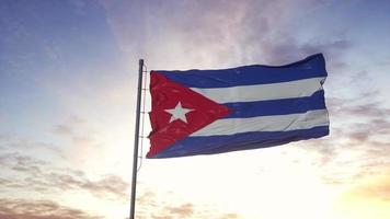 Cuba flag waving in the wind, dramatic sky background. 3d illustration photo