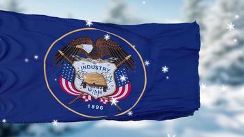 Utah winter snowflakes flag background. United States of America. 3d illustration photo