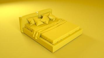 cama amarilla aislada sobre fondo amarillo. representación 3d foto