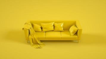 Yellow sofa isolated on yellow background. 3d illustration photo