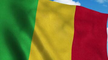 Mali flag waving in the wind, blue sky background. 3d rendering photo