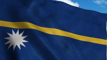 Nauru flag on a flagpole waving in the wind, blue sky background. 3d rendering photo