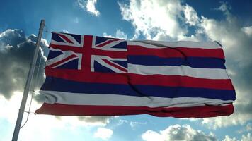 bandera de hawaii en un asta de bandera ondeando en el viento en el cielo. representación 3d foto