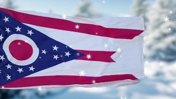 Ohio winter snowflakes flag background. United States of America. 3d illustration photo