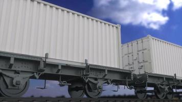 tren de carga con contenedores blancos en blanco. transporte ferroviario. representación 3d foto