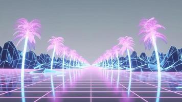 Retro Synthwave Background. Synthwave wireframe net. 3d rendering photo