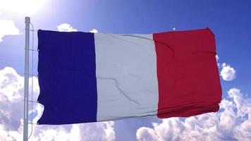 France flag fluttering at the background of clear blue sky. 3d rendering photo