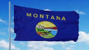 Montana flag on a flagpole waving in the wind, blue sky background. 3d rendering photo