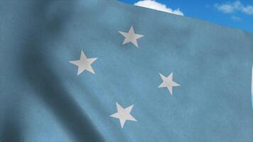 Micronesia flag on a flagpole waving in the wind, blue sky background. 3d rendering photo