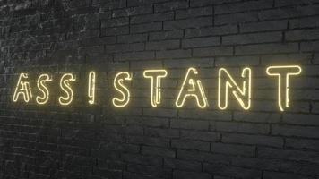 ASSISTANT -Realistic Neon Sign on Brick Wall background - 3D illustration photo