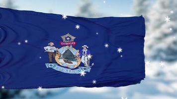 Fondo de bandera de copos de nieve de invierno de Maine. Estados Unidos de América. ilustración 3d