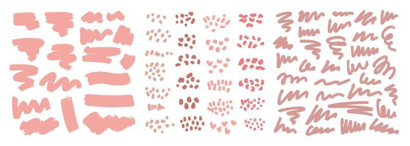 Set of abstract brushstrokes, lines and textures in pastel colors. Vector hand-drawn illustration isolated on white background. Perfect for decorations, various designs.