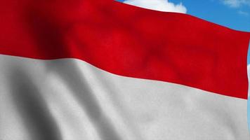 la bandera nacional de indonesia ondeando en el viento, fondo de cielo azul. representación 3d foto