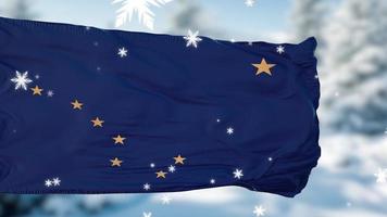 Fondo de bandera de copos de nieve de invierno de alaska. Estados Unidos de América. ilustración 3d foto