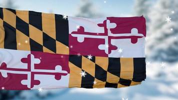 Fondo de bandera de copos de nieve de invierno de Maryland. Estados Unidos de América. ilustración 3d foto