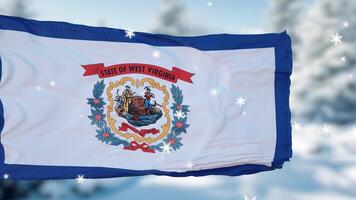 West Virginia winter snowflakes flag background. United States of America. 3d illustration photo