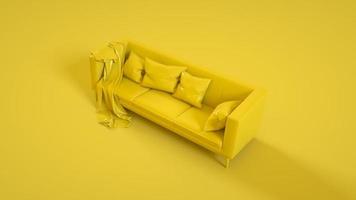 Stylish sofa isolated on yellow background. 3d illustration photo
