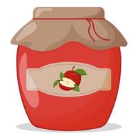 Glass jar of red apple jam with closed lid. Cute vector illustration