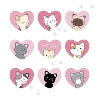 gato en corazón sobre fondo blanco día de san valentín ilustración vectorial