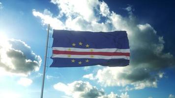 Flag of Cape Verde waving at wind against beautiful blue sky. 3d rendering photo