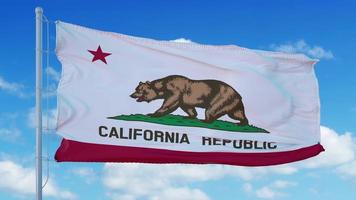 California flag waving in the wind, blue sky background. 3d rendering