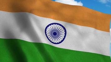 la bandera nacional de la india ondeando en el viento, fondo de cielo azul. representación 3d foto