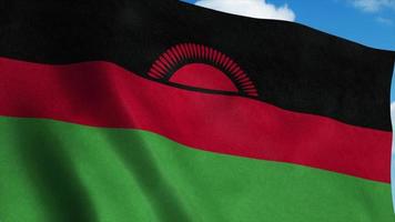 Malawi flag waving in the wind, blue sky background. 3d rendering photo