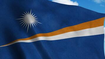 Marshall Islands flag waving in the wind, blue sky background. 3d rendering photo