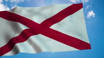 Alabama flag on a flagpole waving in the wind in the sky. 3d rendering photo