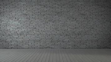 Grey brick wall and plank wood floor background. 3d rendering photo