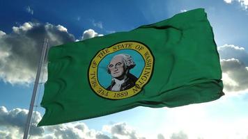 bandera del estado americano de washington, región de los estados unidos, ondeando al viento. representación 3d foto